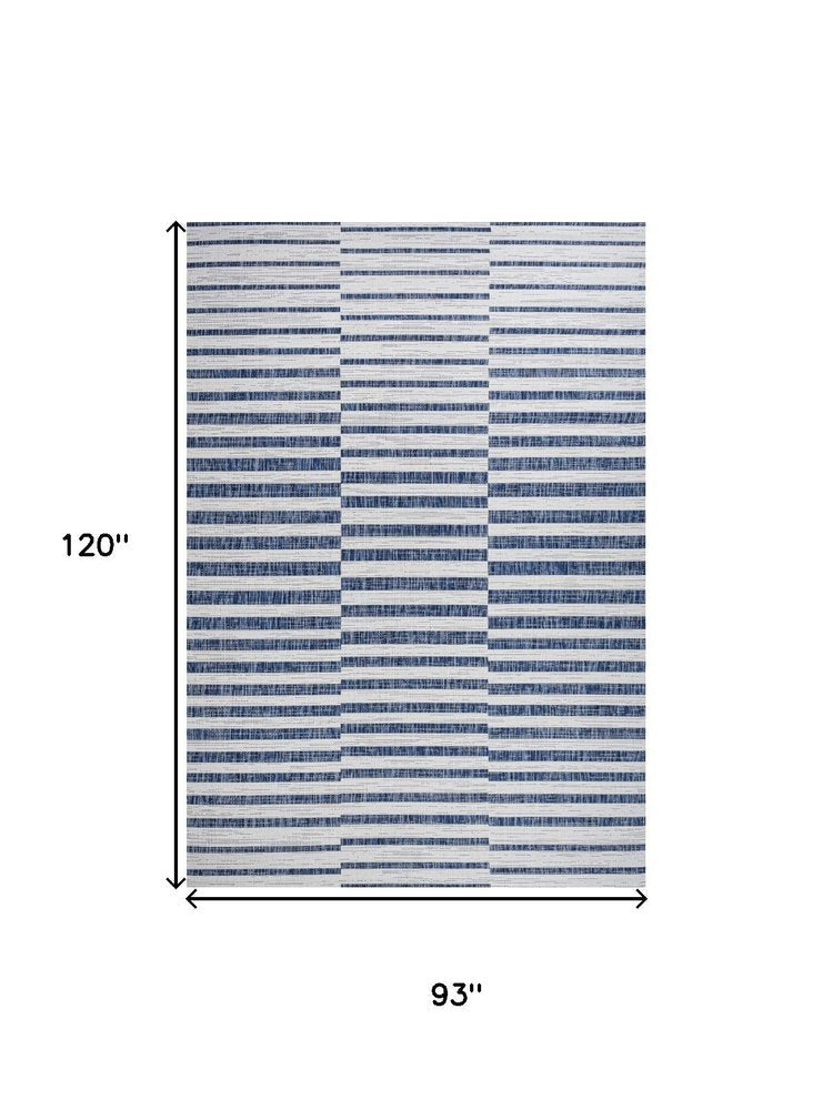 8' X 10' Ivory And Blue Striped Indoor Outdoor Area Rug — view 2