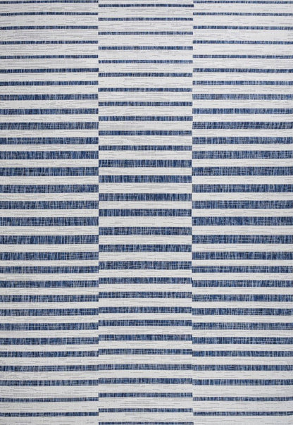 8' X 10' Ivory And Blue Striped Indoor Outdoor Area Rug HomeRoots