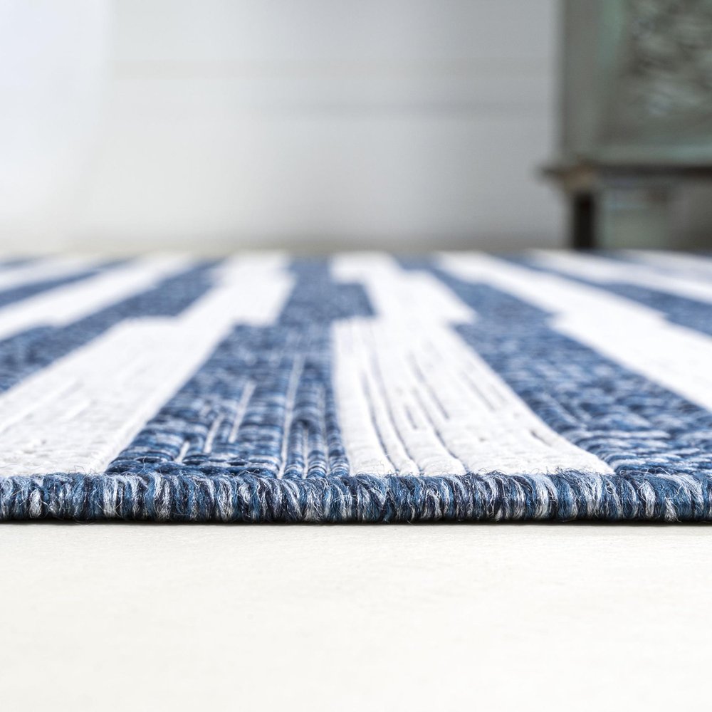 10' Blue And Ivory Striped Indoor Outdoor Runner Rug HomeRoots