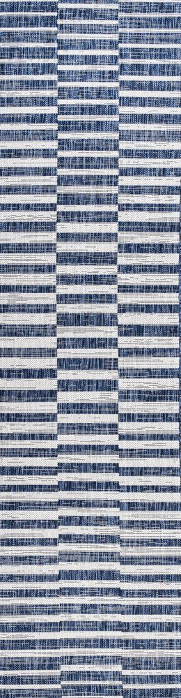 8' Blue And Ivory Striped Indoor Outdoor Runner Rug HomeRoots