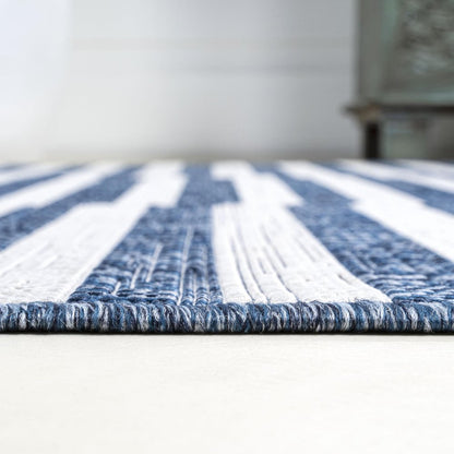 8' Blue And Ivory Striped Indoor Outdoor Runner Rug HomeRoots