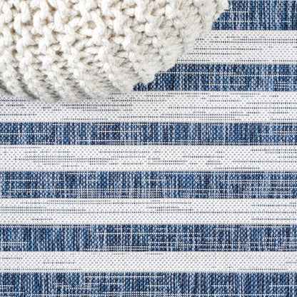 8' Blue And Ivory Striped Indoor Outdoor Runner Rug HomeRoots