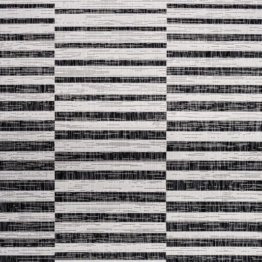 3' X 5' Ivory And Black Striped Indoor Outdoor Area Rug