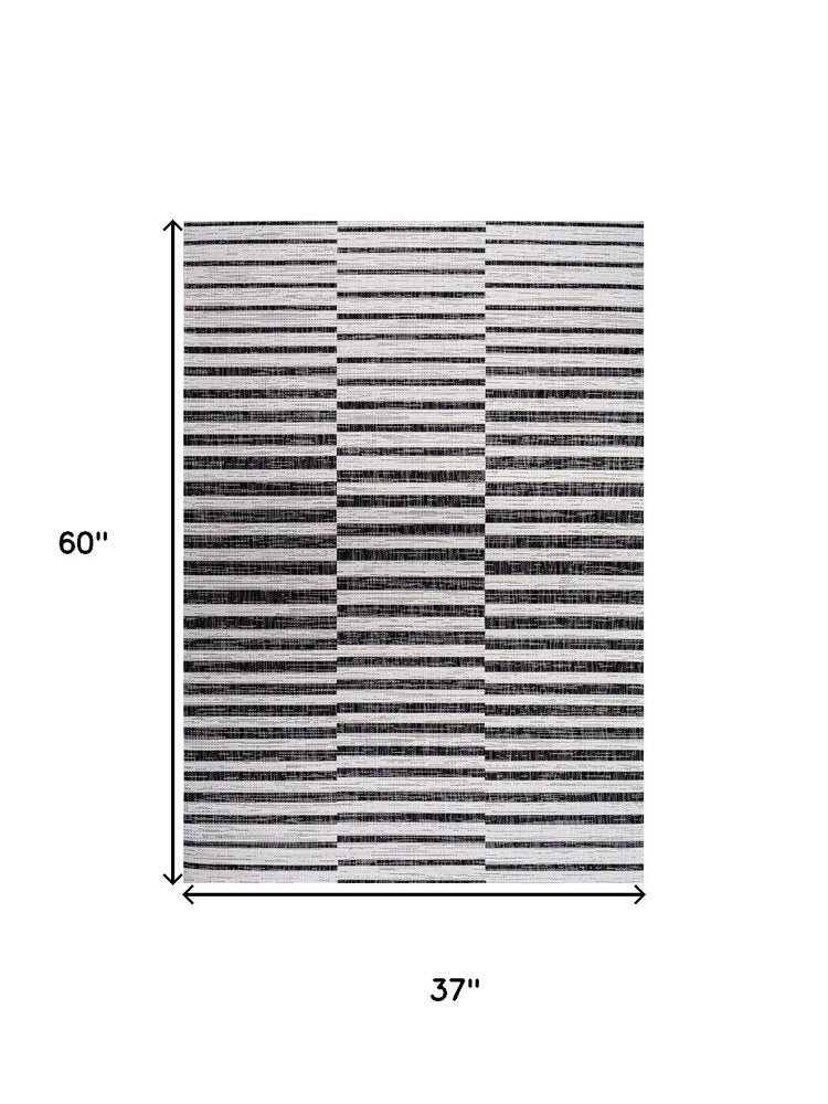 3' X 5' Ivory And Black Striped Indoor Outdoor Area Rug — view 4