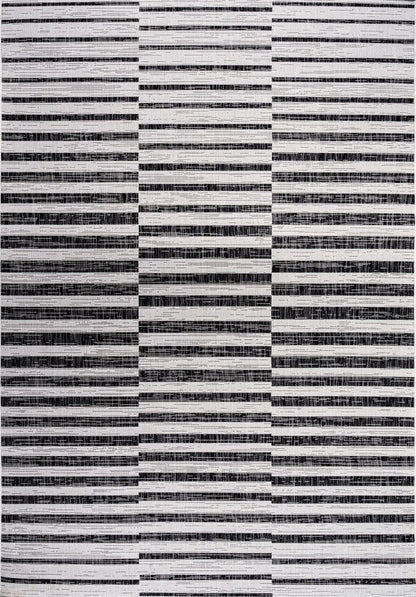 3' X 5' Ivory And Black Striped Indoor Outdoor Area Rug HomeRoots