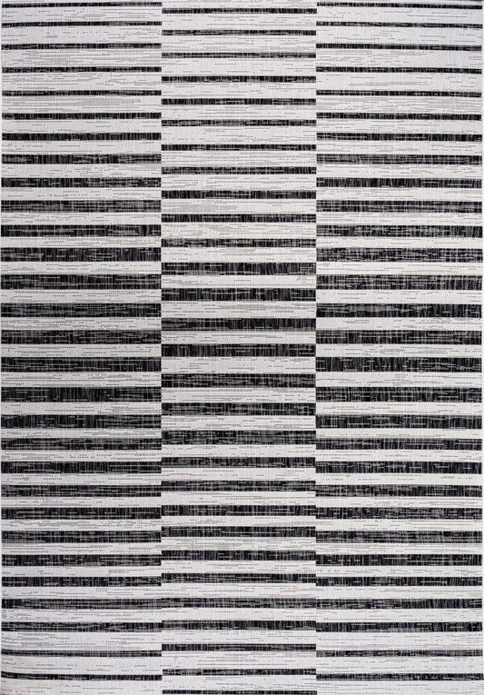 3' X 5' Ivory And Black Striped Indoor Outdoor Area Rug
