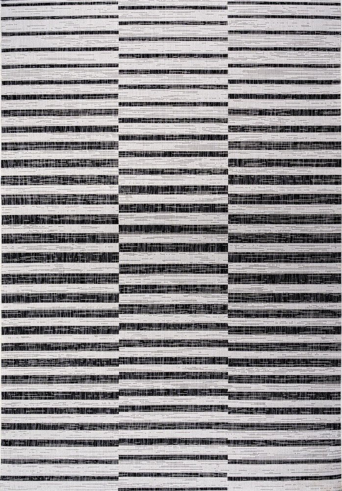 5' X 8' Ivory And Black Striped Indoor Outdoor Area Rug HomeRoots