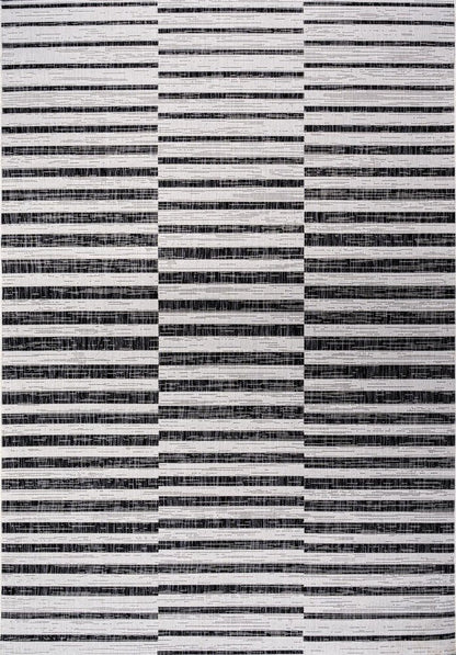 5' X 8' Ivory And Black Striped Indoor Outdoor Area Rug HomeRoots