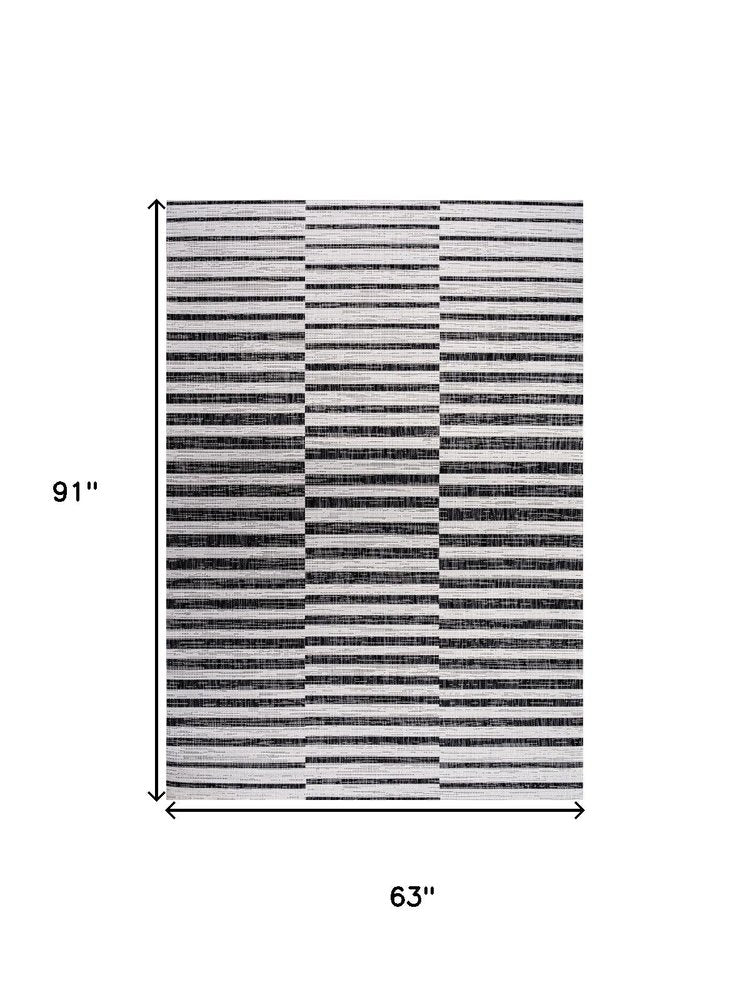 5' X 8' Ivory And Black Striped Indoor Outdoor Area Rug HomeRoots