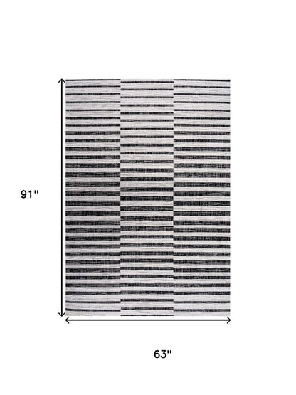 5' X 8' Ivory And Black Striped Indoor Outdoor Area Rug HomeRoots
