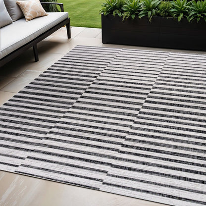 5' X 8' Ivory And Black Striped Indoor Outdoor Area Rug HomeRoots