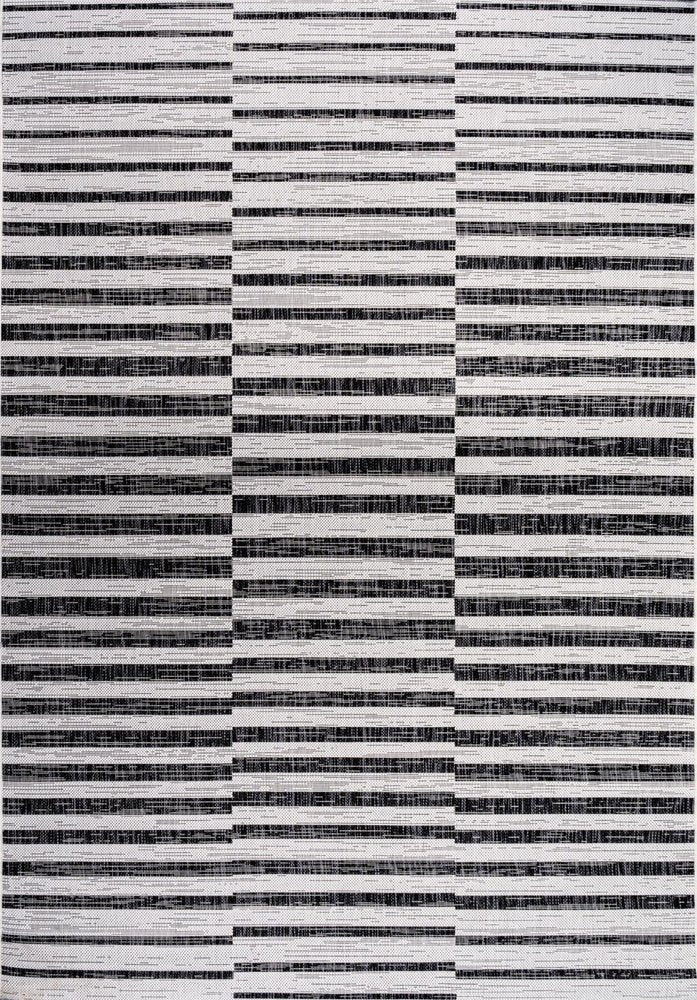5' X 8' Ivory And Black Striped Indoor Outdoor Area Rug HomeRoots