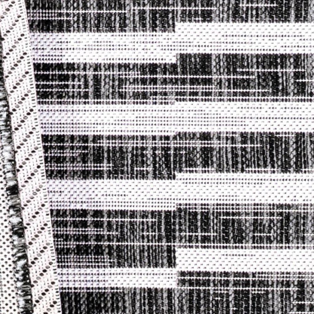 8' Black And Ivory Striped Indoor Outdoor Runner Rug HomeRoots