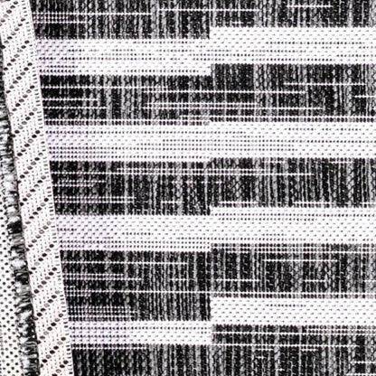 8' Black And Ivory Striped Indoor Outdoor Runner Rug HomeRoots
