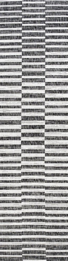 8' Black And Ivory Striped Indoor Outdoor Runner Rug HomeRoots