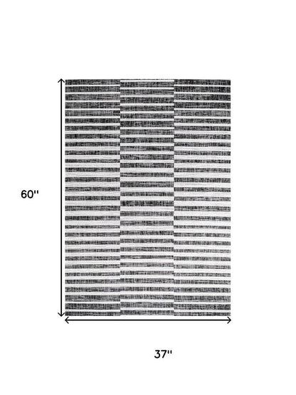3' X 5' Black And Ivory Striped Indoor Outdoor Area Rug HomeRoots