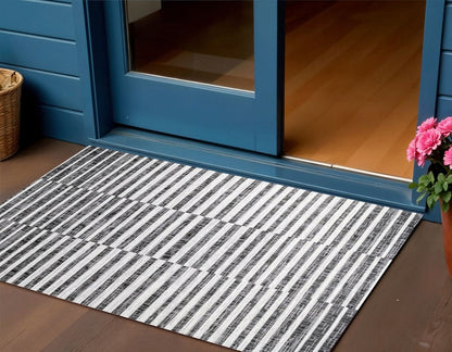 3' X 5' Black And Ivory Striped Indoor Outdoor Area Rug HomeRoots