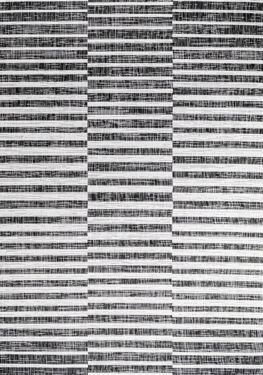3' X 5' Black And Ivory Striped Indoor Outdoor Area Rug