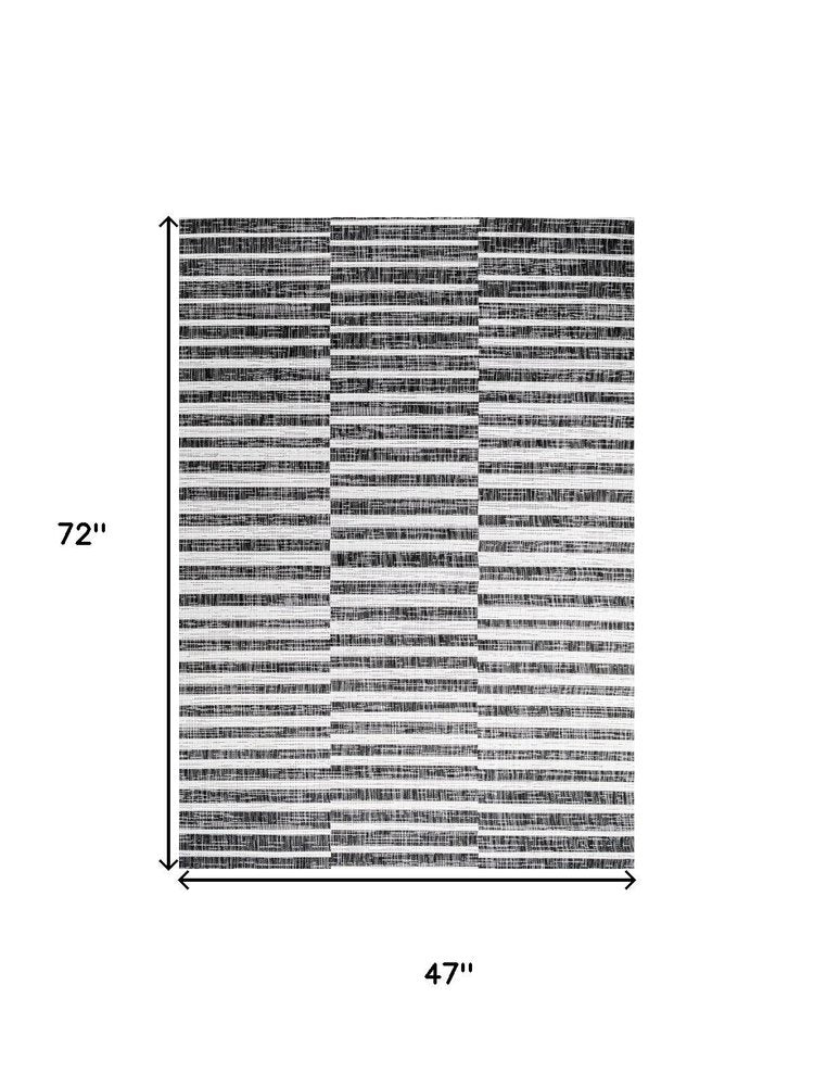 4' X 6' Black And Ivory Striped Indoor Outdoor Area Rug — view 3