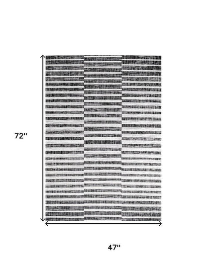 4' X 6' Black And Ivory Striped Indoor Outdoor Area Rug HomeRoots