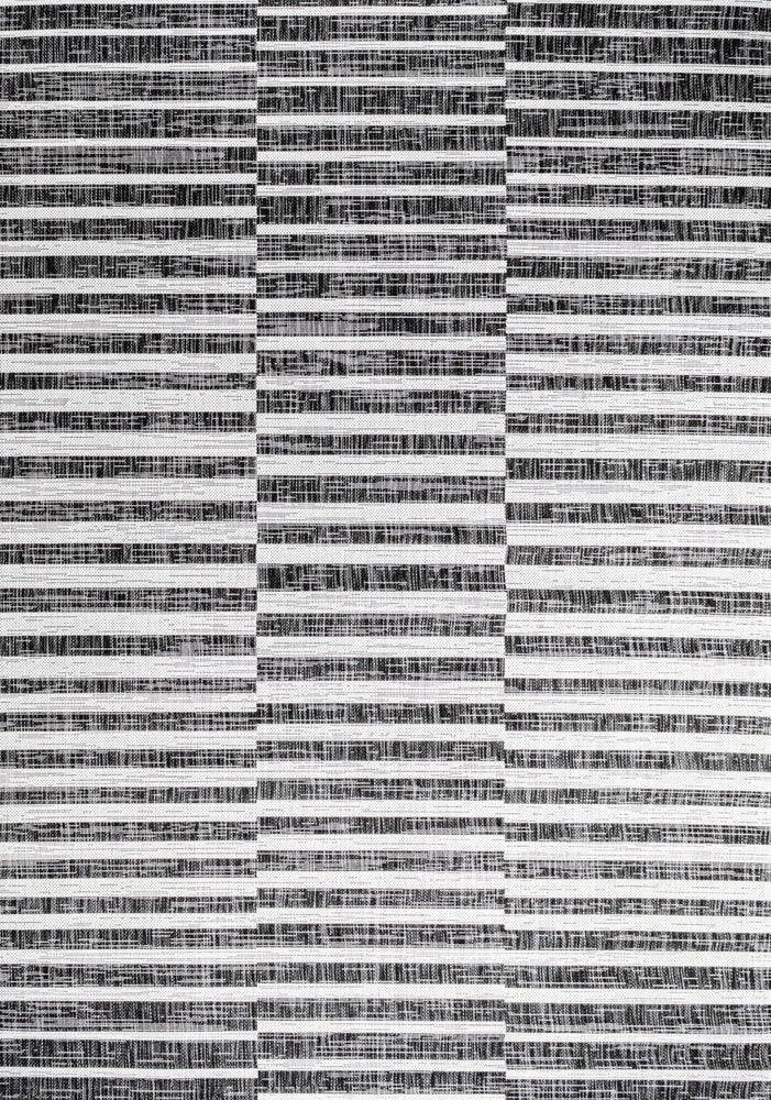 4' X 6' Black And Ivory Striped Indoor Outdoor Area Rug HomeRoots