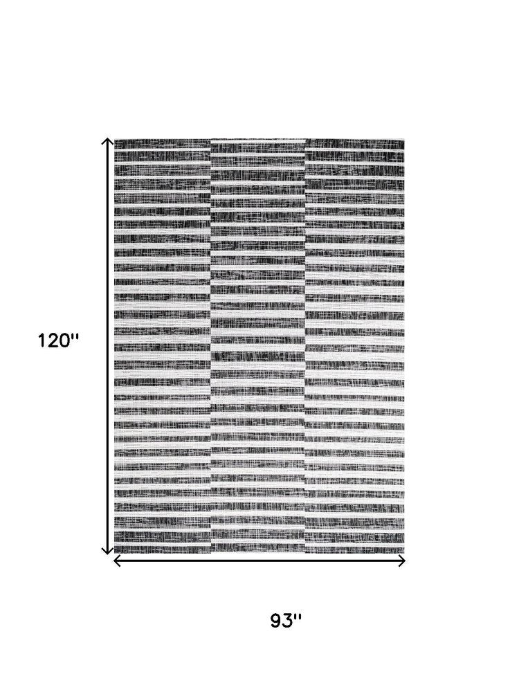 8' X 10' Black And Ivory Striped Indoor Outdoor Area Rug — view 2