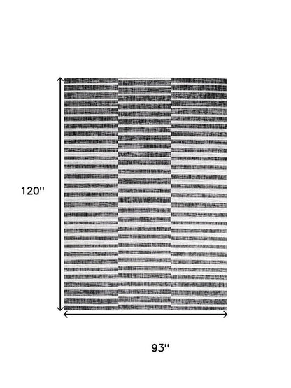 8' X 10' Black And Ivory Striped Indoor Outdoor Area Rug HomeRoots