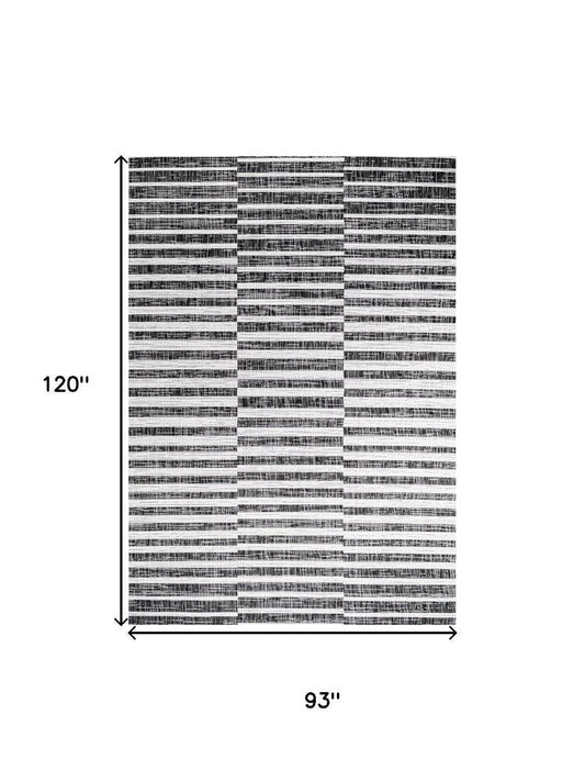8' X 10' Black And Ivory Striped Indoor Outdoor Area Rug