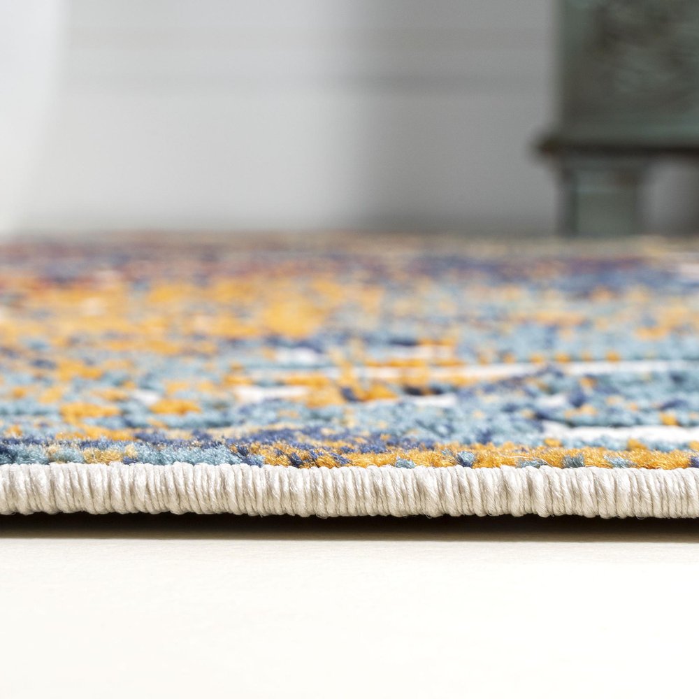 8' Cream Blue And Orange Trellis Indoor Outdoor Runner Rug — view 4
