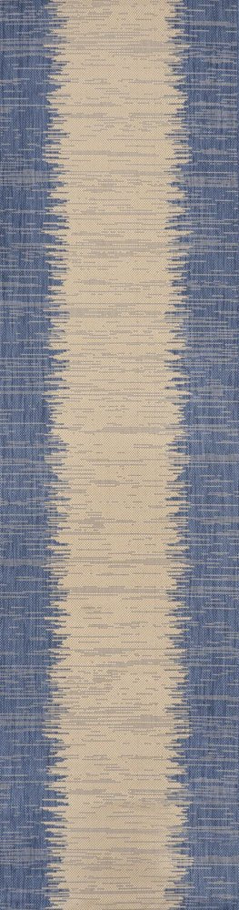 10' Blue And Beige Striped Indoor Outdoor Runner Rug — view 4