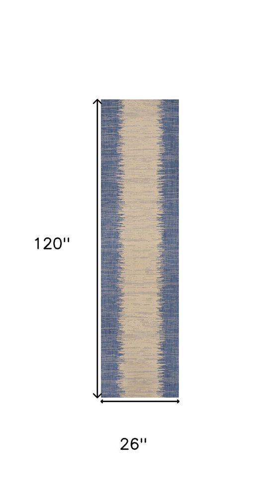 10' Blue And Beige Striped Indoor Outdoor Runner Rug — view 5