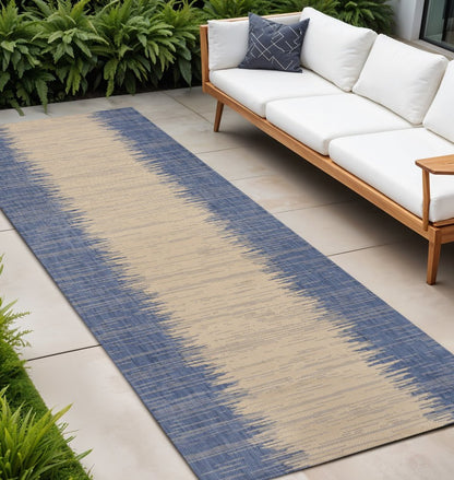10' Blue And Beige Striped Indoor Outdoor Runner Rug HomeRoots