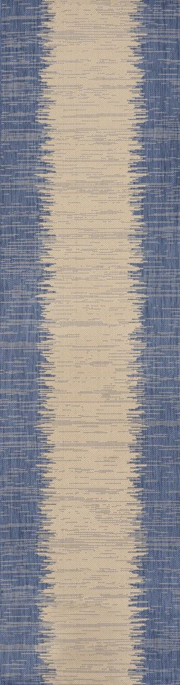10' Blue And Beige Striped Indoor Outdoor Runner Rug HomeRoots