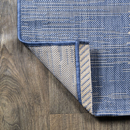 10' Blue And Beige Striped Indoor Outdoor Runner Rug HomeRoots