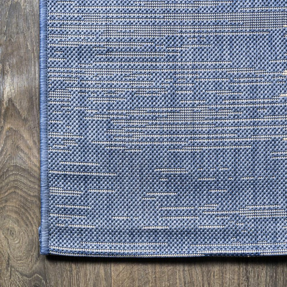 10' Blue And Beige Striped Indoor Outdoor Runner Rug — view 3