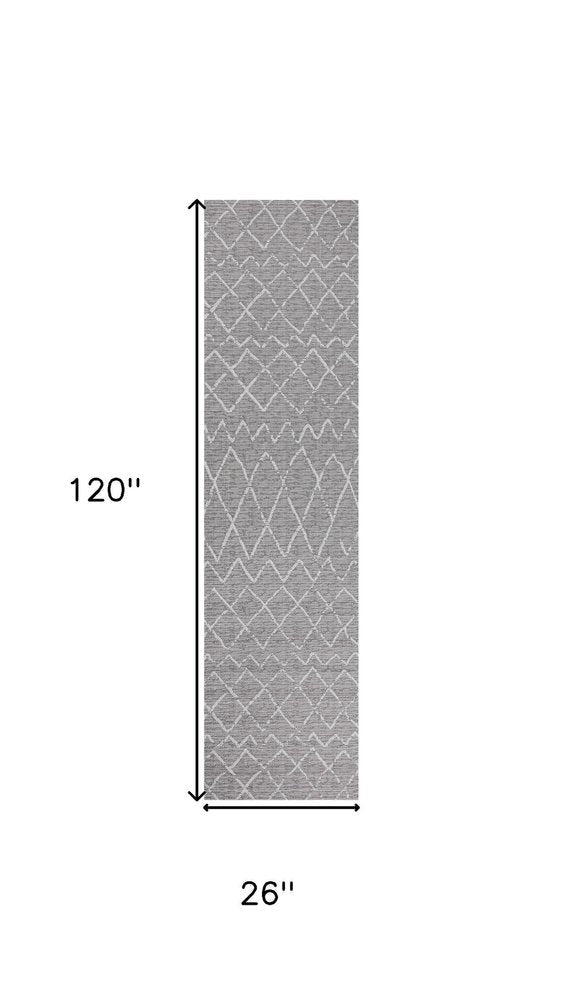 10' Gray And Cream Moroccan Indoor Outdoor Runner Rug — view 17