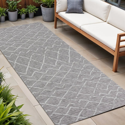 10' Gray And Cream Moroccan Indoor Outdoor Runner Rug HomeRoots