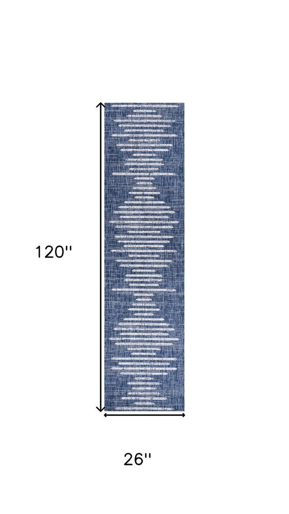 10' Blue And Ivory Striped Indoor Outdoor Runner Rug HomeRoots