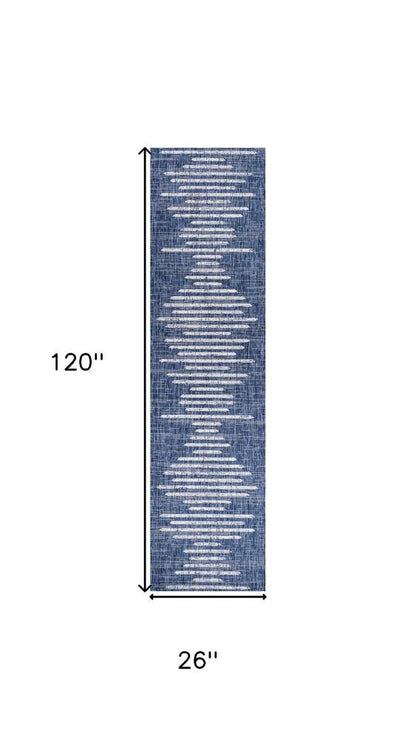 10' Blue And Ivory Striped Indoor Outdoor Runner Rug HomeRoots
