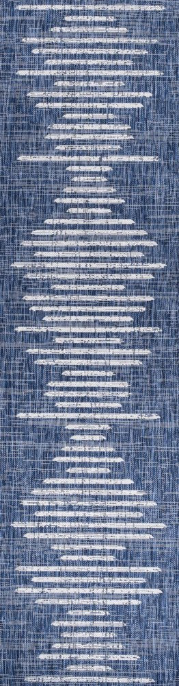 10' Blue And Ivory Striped Indoor Outdoor Runner Rug — view 1