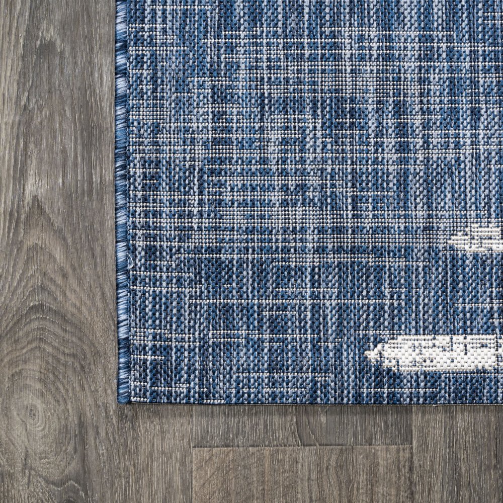 8' Blue And Ivory Striped Indoor Outdoor Runner Rug HomeRoots