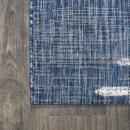8' Blue And Ivory Striped Indoor Outdoor Runner Rug HomeRoots