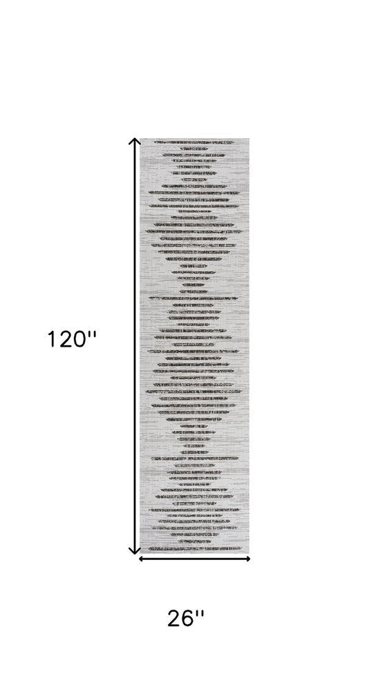 10' Ivory And Black Striped Indoor Outdoor Runner Rug — view 7