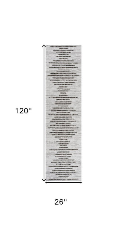 10' Ivory And Black Striped Indoor Outdoor Runner Rug HomeRoots