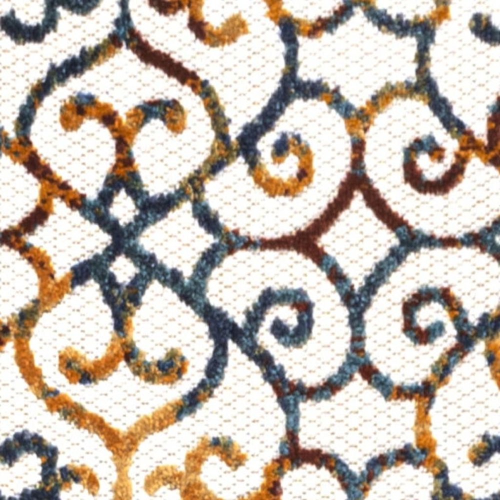 8' Cream Blue And Red Trellis Indoor Outdoor Runner Rug — view 6