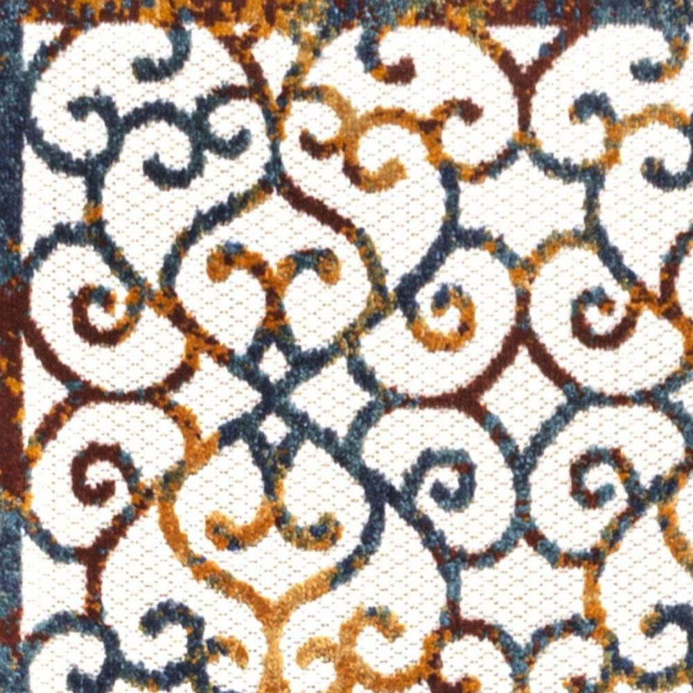 8' Cream Blue And Red Trellis Indoor Outdoor Runner Rug — view 7