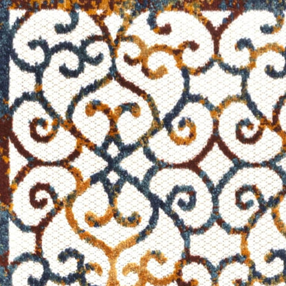 8' Cream Blue And Red Trellis Indoor Outdoor Runner Rug HomeRoots