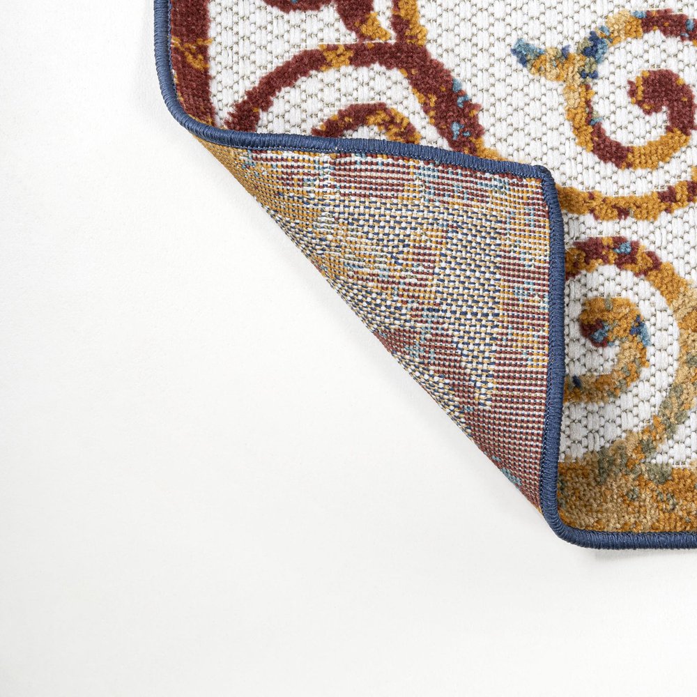 8' Cream Blue And Red Trellis Indoor Outdoor Runner Rug HomeRoots