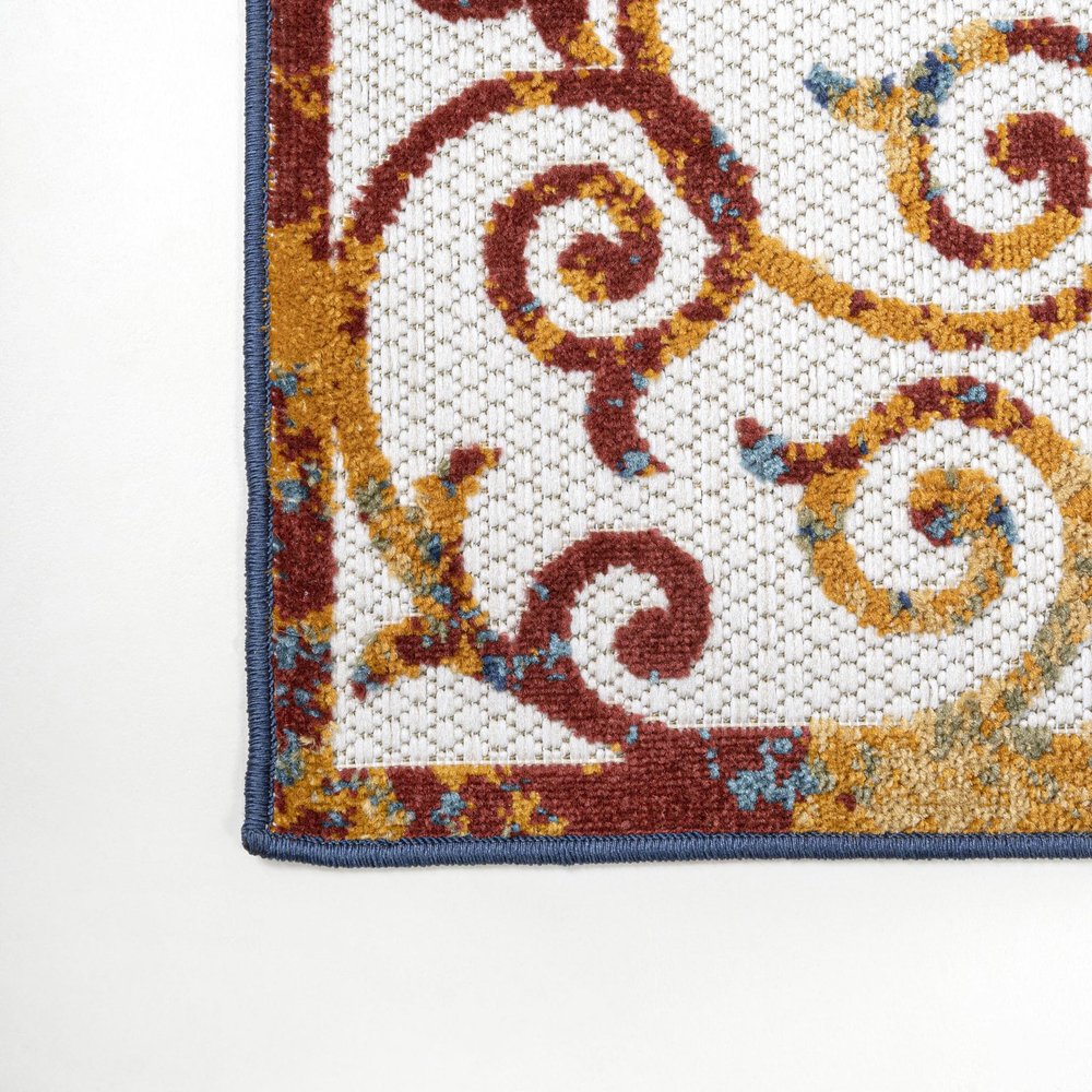 8' Cream Blue And Red Trellis Indoor Outdoor Runner Rug HomeRoots