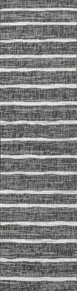 10' Black And Ivory Striped Indoor Outdoor Runner Rug HomeRoots